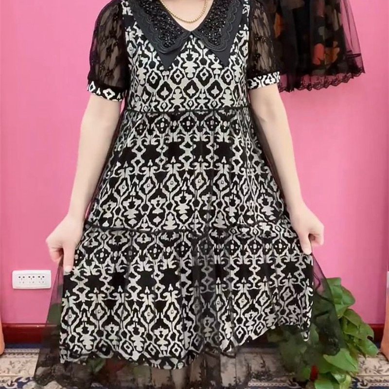 A0518法式小众设计娃娃领碎花中长连衣裙女夏季小个子专属