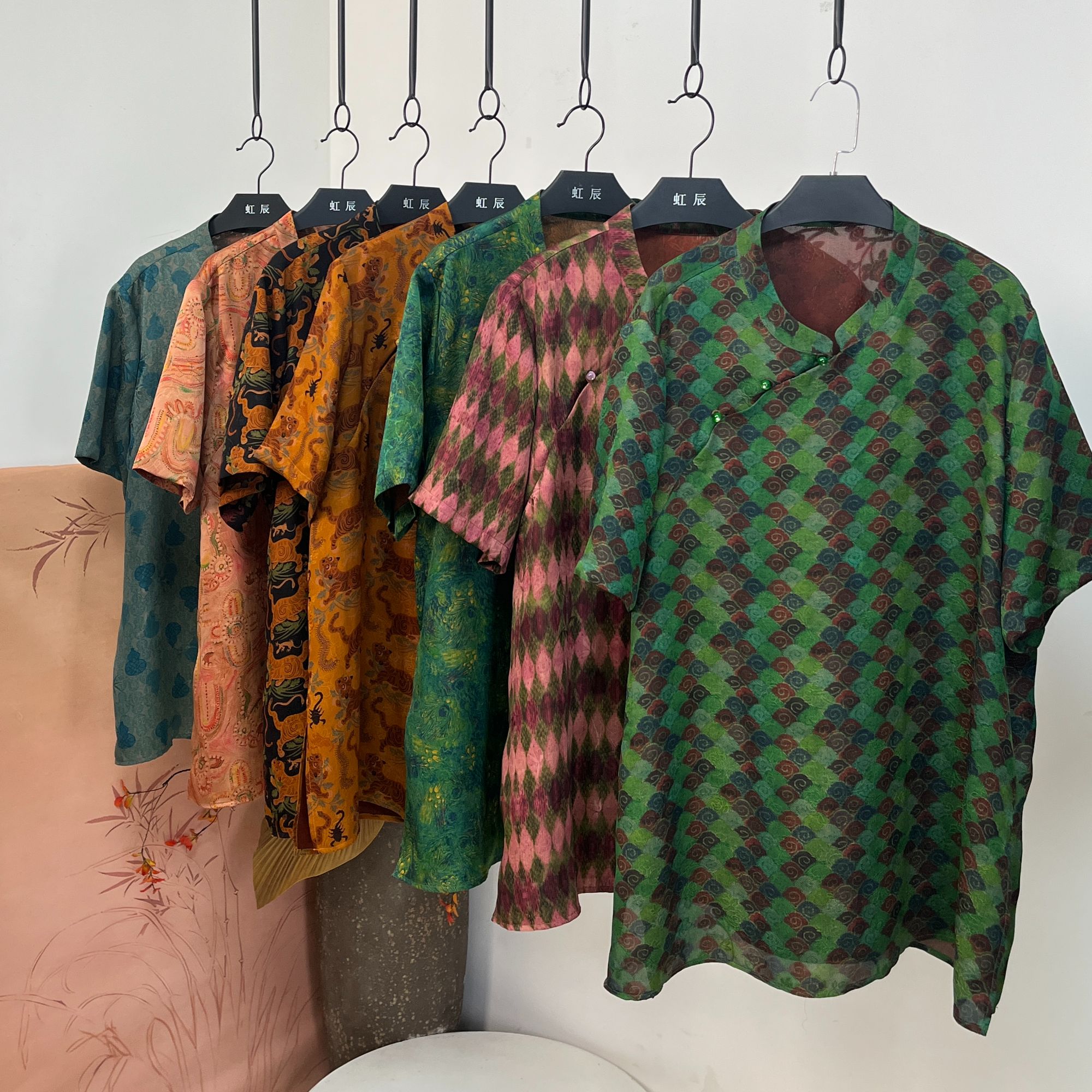 25姆米二经绞罗红云纱大码立领中式上衣《加长版》