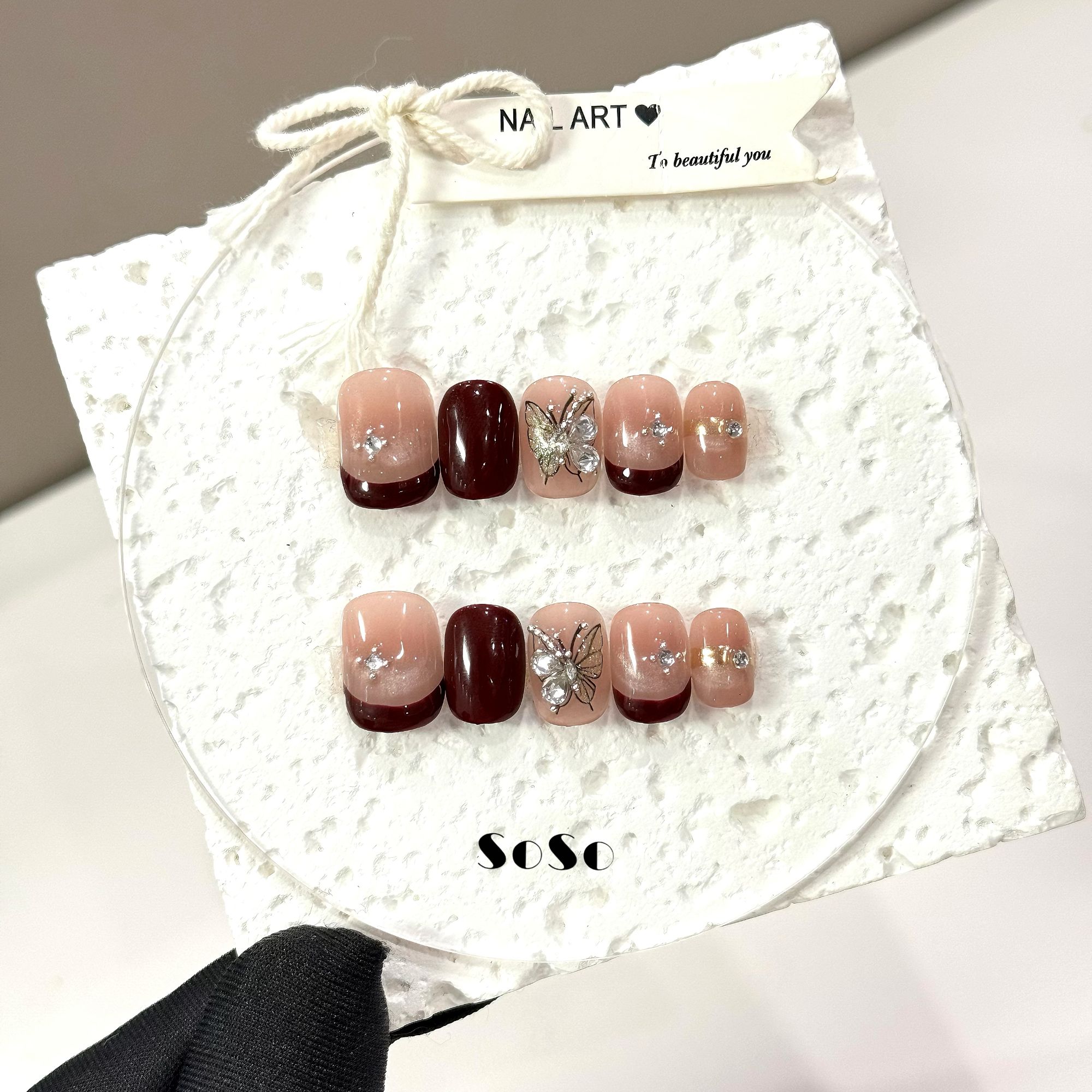 Nice SoSo【双生蝴蝶】纯手工穿戴甲纯欲手绘法式猫眼腮红冰透小众