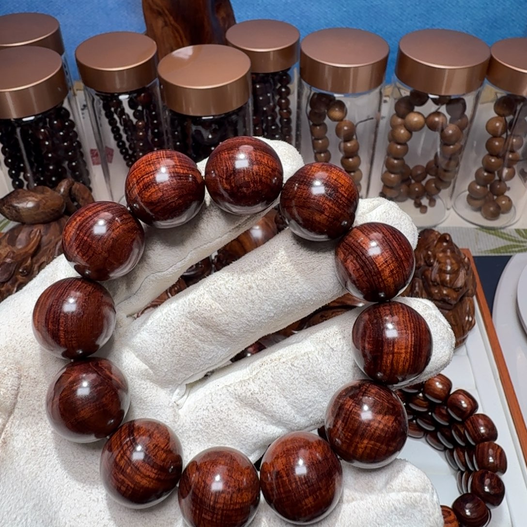 黄花梨/降香黄檀手串/手链海南黄花梨精工20荧光细水波