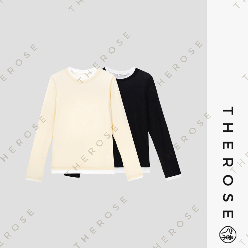 之柔【叠穿秘诀】时尚休闲撞色两件叠穿长袖T恤 简约百搭女士套头衫