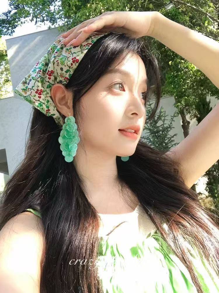 合金亚克力耳饰 度假风!绿色水纹板长款流苏耳环2025春夏小众耳饰