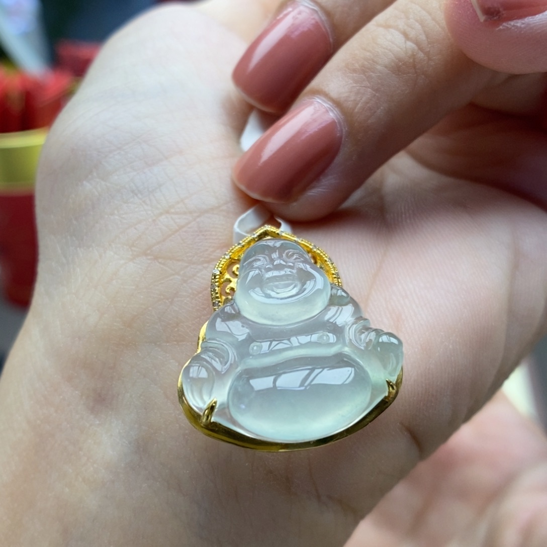 翡翠18K金镶嵌颈饰吊坠43