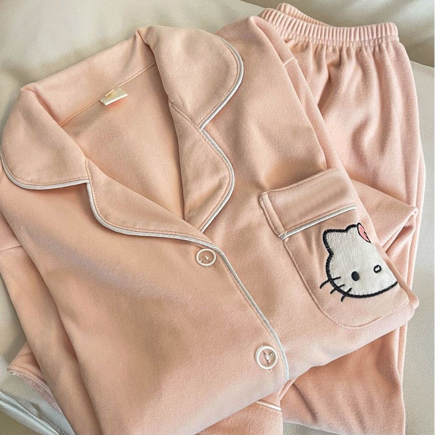 小个子140-158HelloKitty德绒睡衣秋保暖网红简约居家服套装
