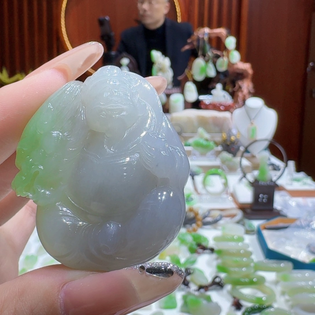 和田玉紫翠财神未镶嵌