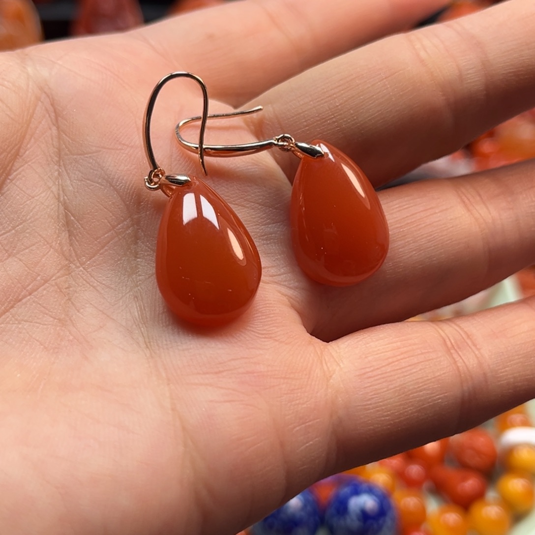 南红玛瑙耳坠银S925镶嵌