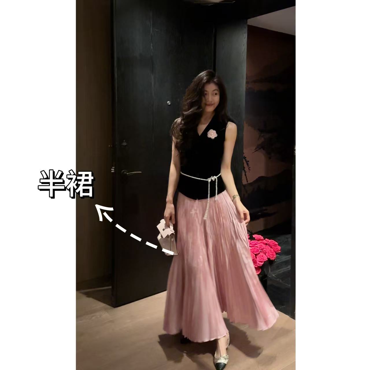 【N·COU】25秋新款【步摇裙】高腰褶皱珠光唐装半裙DY80819