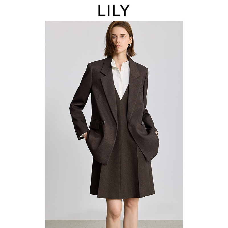 LILY2025冬新款女装驳领斜纹气质通勤高级感西装外套125409C2903