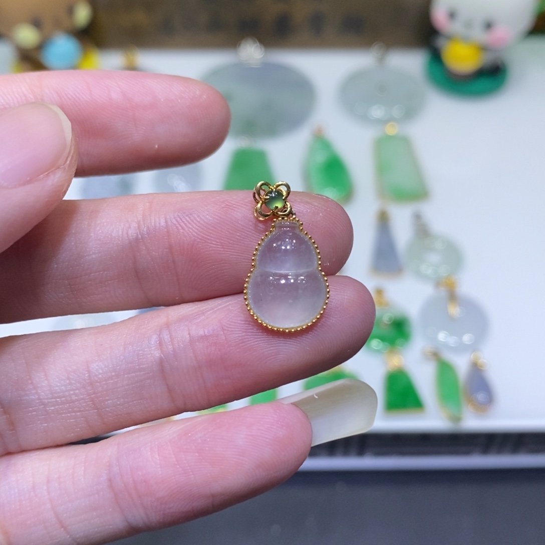 翡翠18K金镶嵌吊坠(不含链)