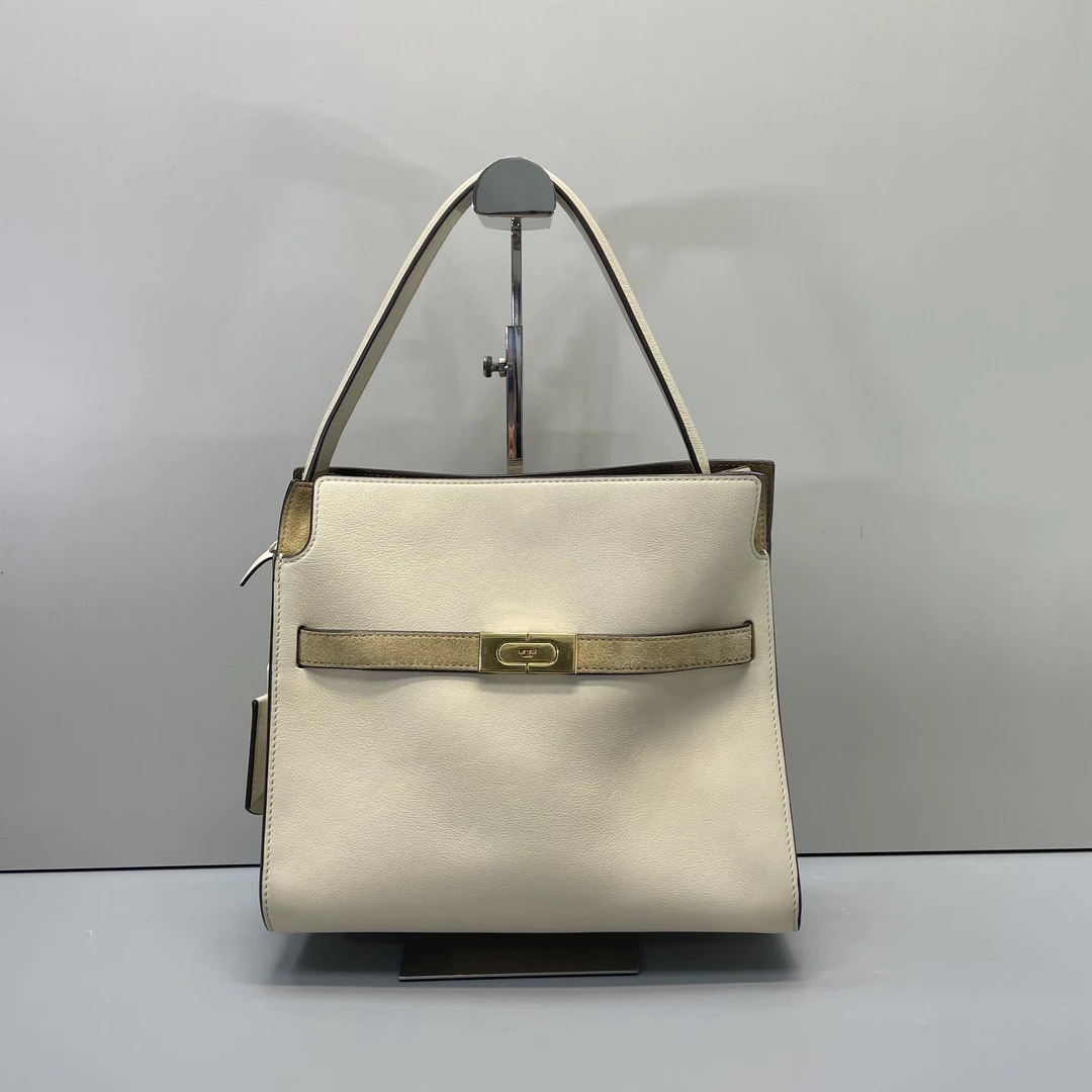 90新 TORY BURCH/汤丽柏琦  Double Lee女士白色肩背包27x23x12