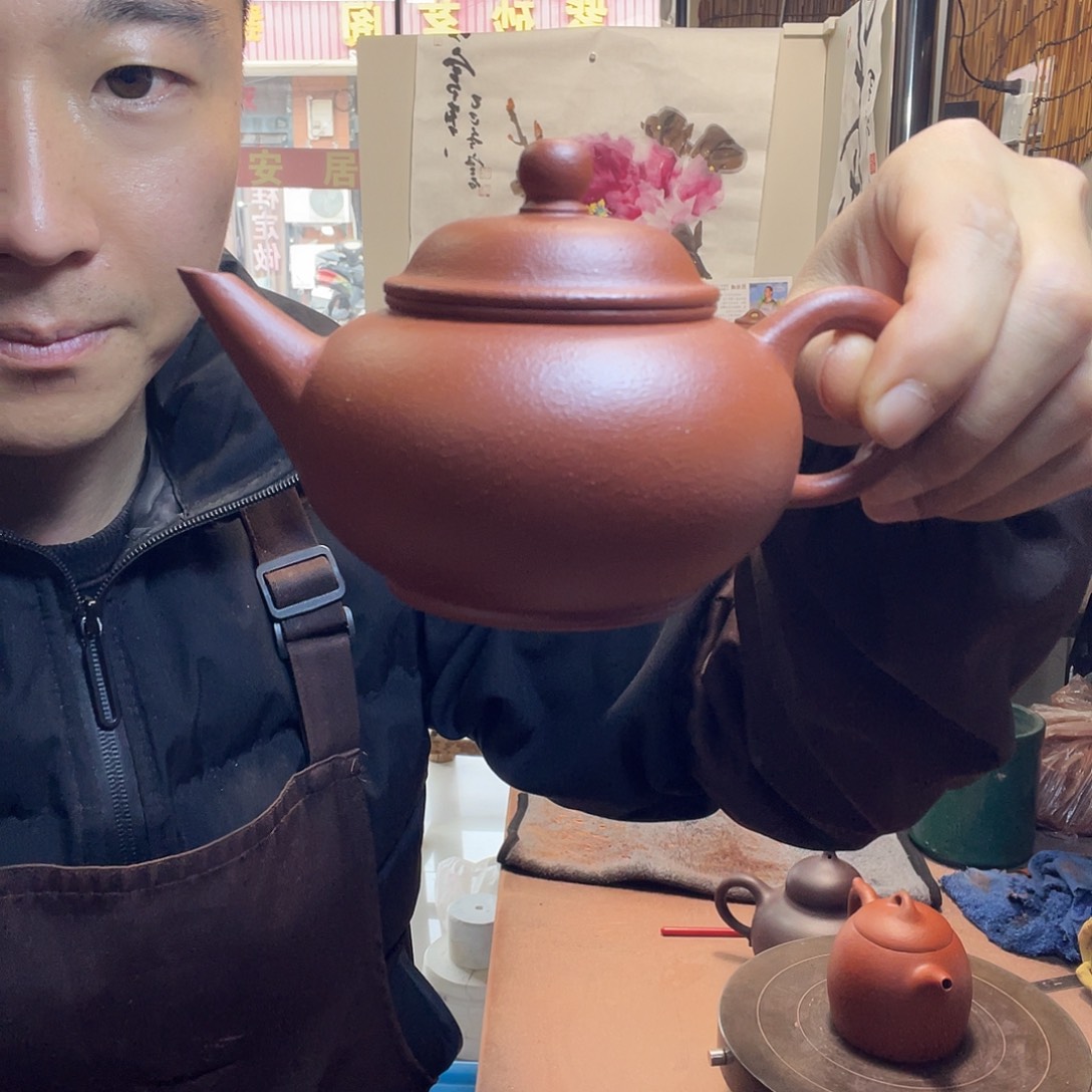 宋***门紫砂茶壶朱泥水平190cc左右