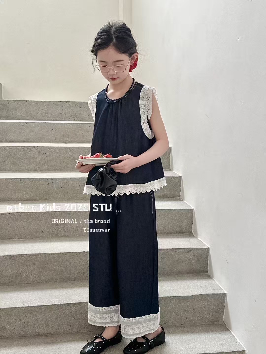 女童牛仔套装无袖背心阔腿裤两件套时尚休闲夏季薄款