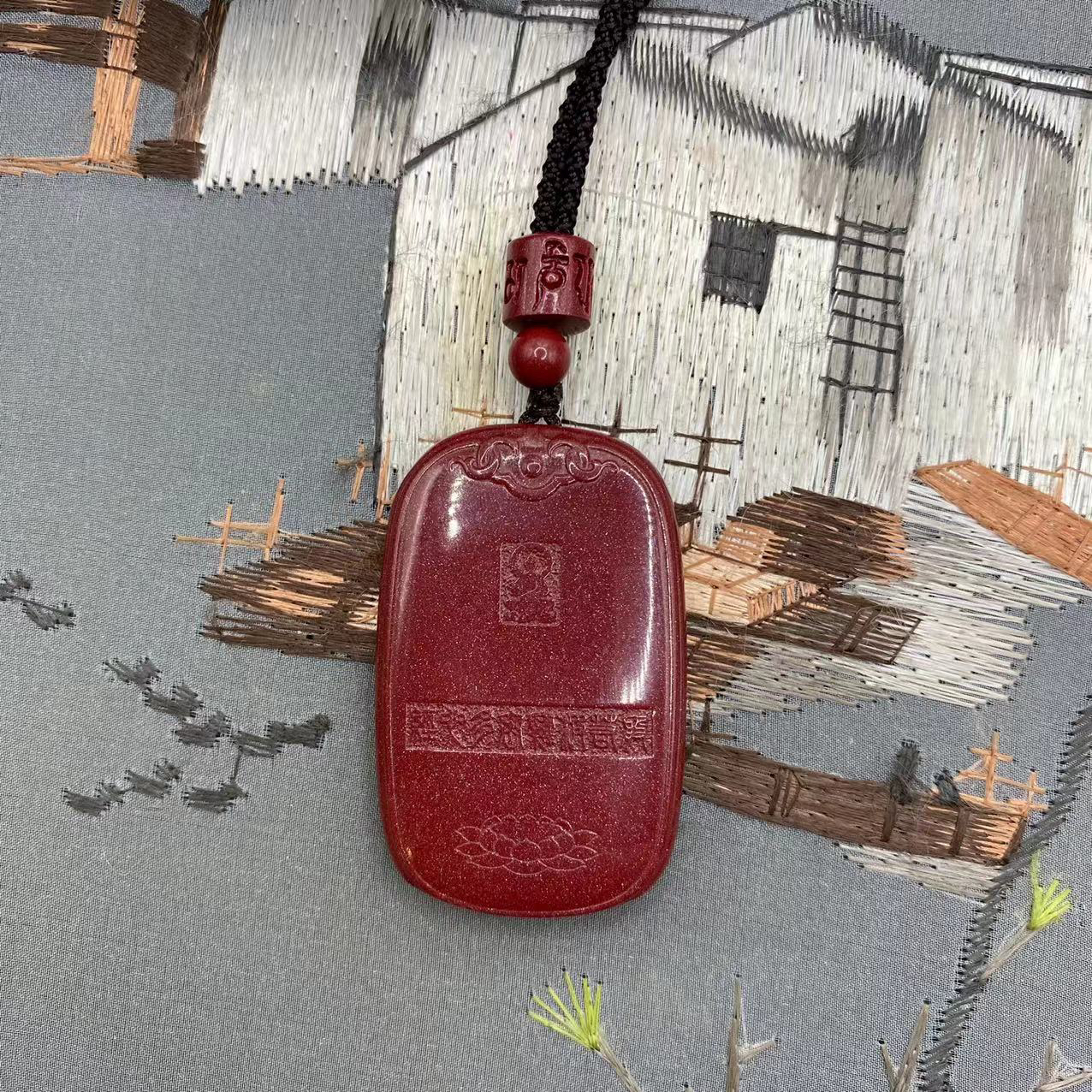 含辰砂工艺品【朱砂工厂】紫金砂设计款莲花心经吊坠爆款送礼