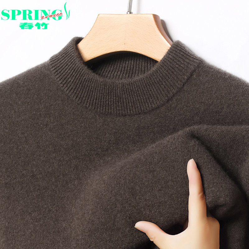 春竹100%山羊绒衫男士冬季新款双股加厚半高领高端针织毛衣打底衫