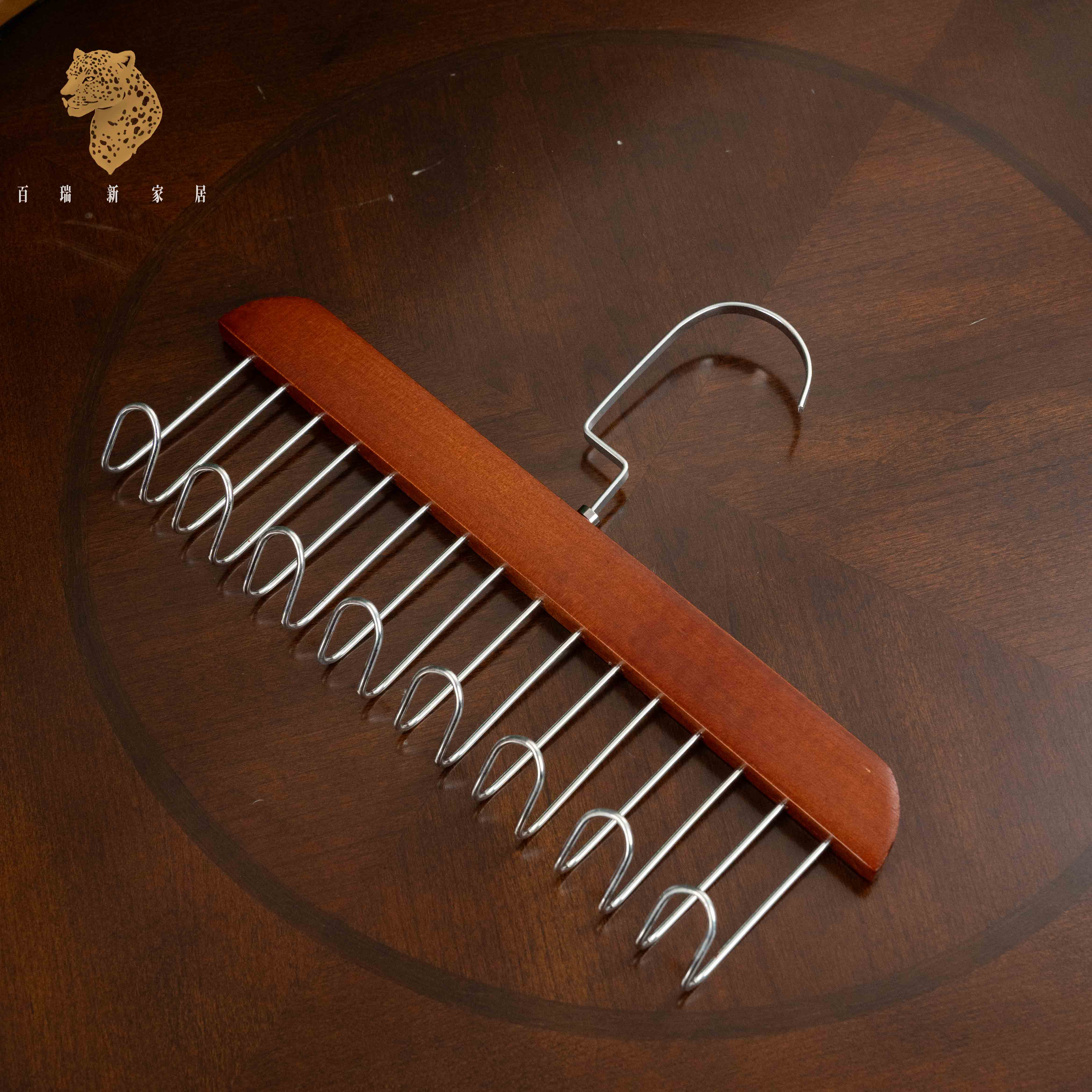 百瑞新实木衣架8钩内衣架领带夹-SJY670827