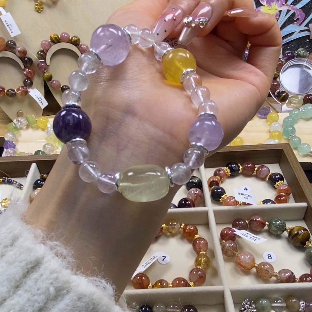 水晶手链银S925镀金镶嵌多宝水晶