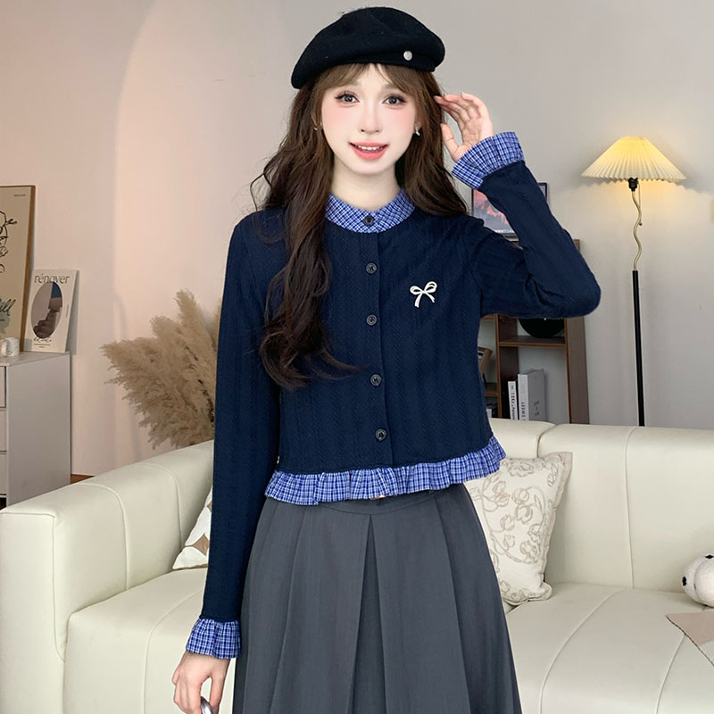 【正】慕兔韩式清纯喇叭口针织开衫女2024秋季百搭时尚气质毛衣上衣