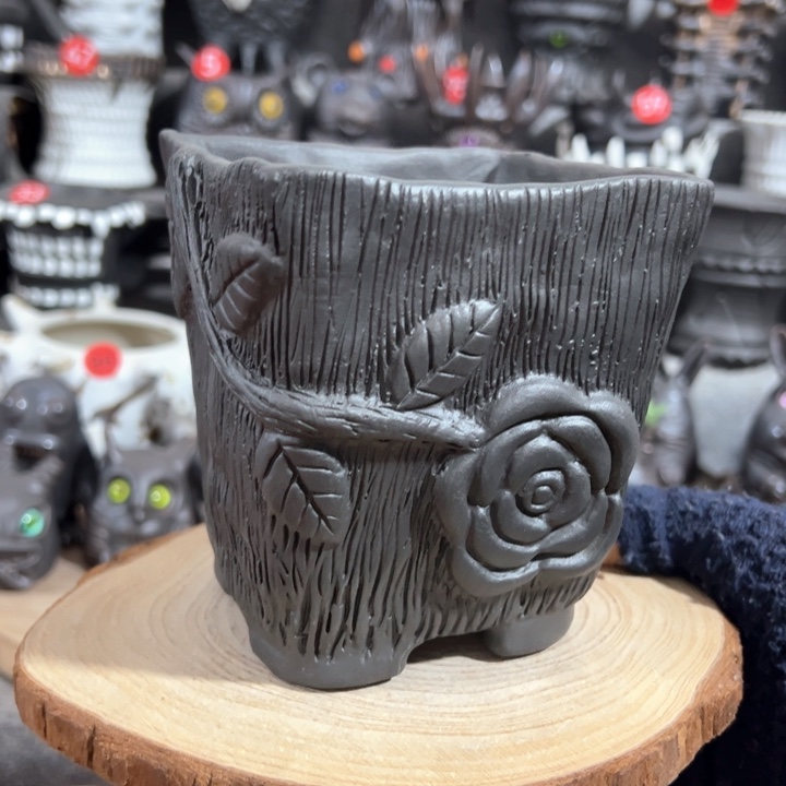 紫砂花盆手捏方盆，微小手工痕迹，内口10外高12