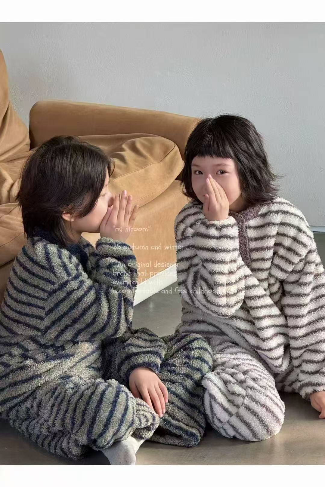 男童双面绒家居服2025冬季新款两件套套装韩版休闲冬季