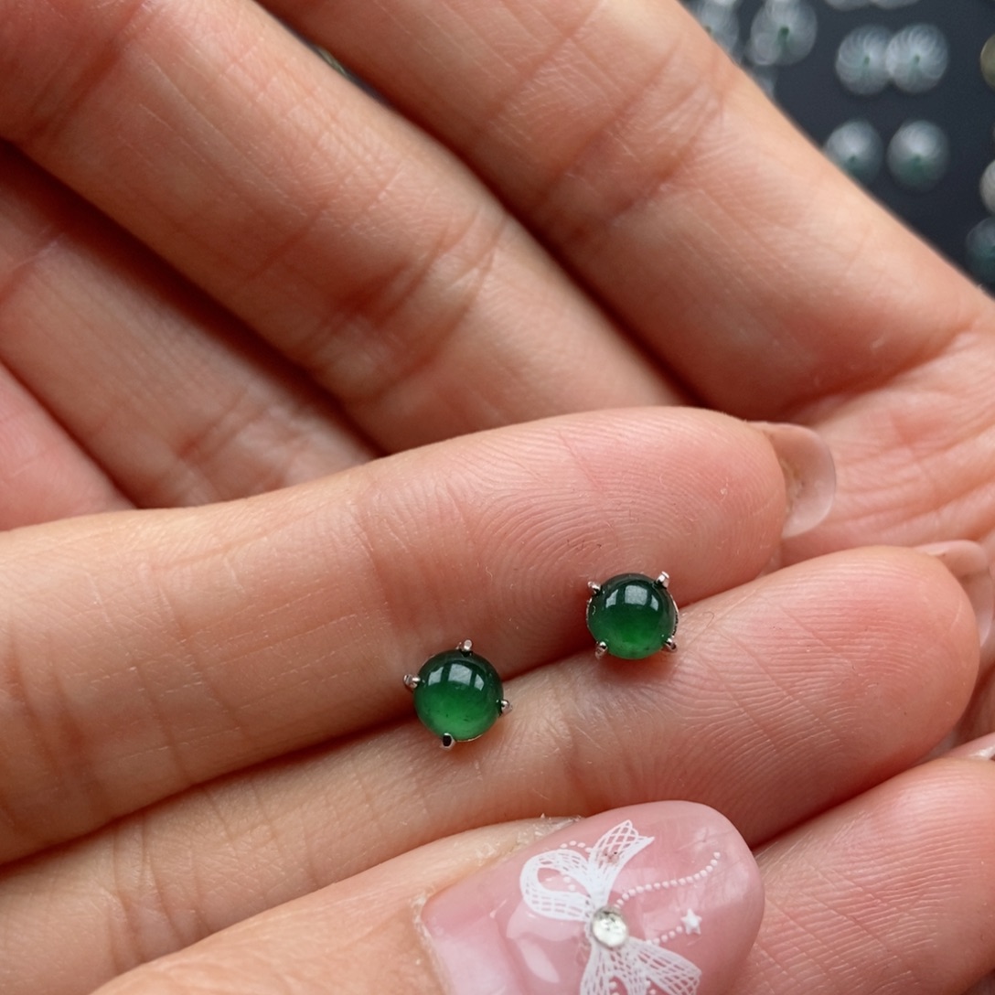 翡翠耳饰银S925镶嵌翡翠首饰