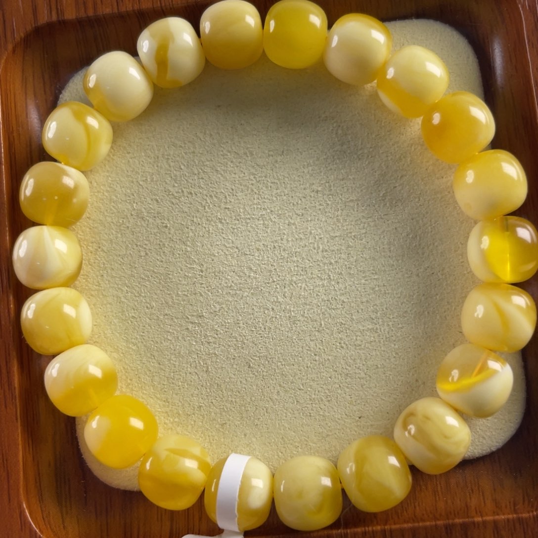 琥珀未镶嵌手链10.5mm金白妖花