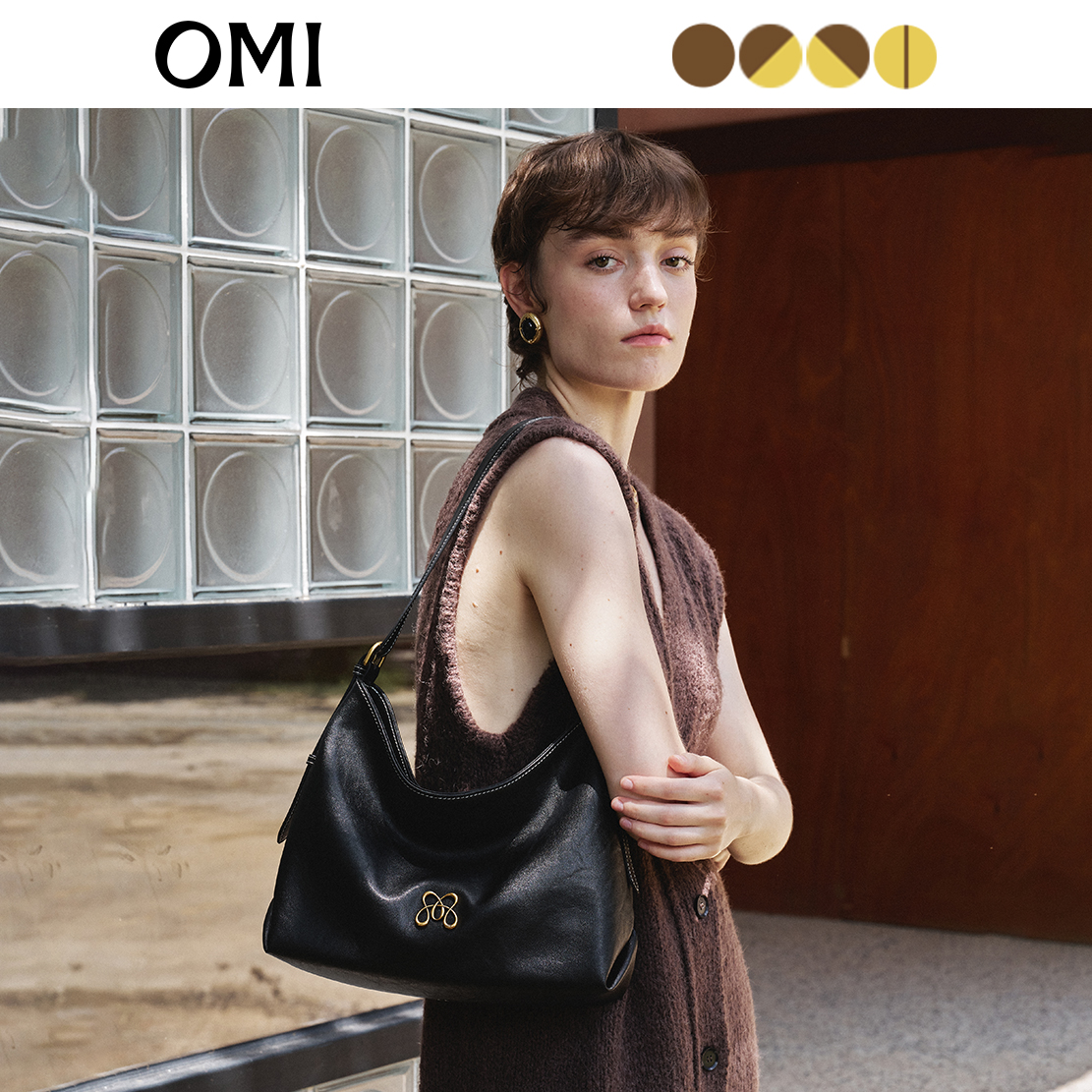 OMI/欧米2025年秋冬新款真皮轻奢通勤简约大容量复古单肩托特