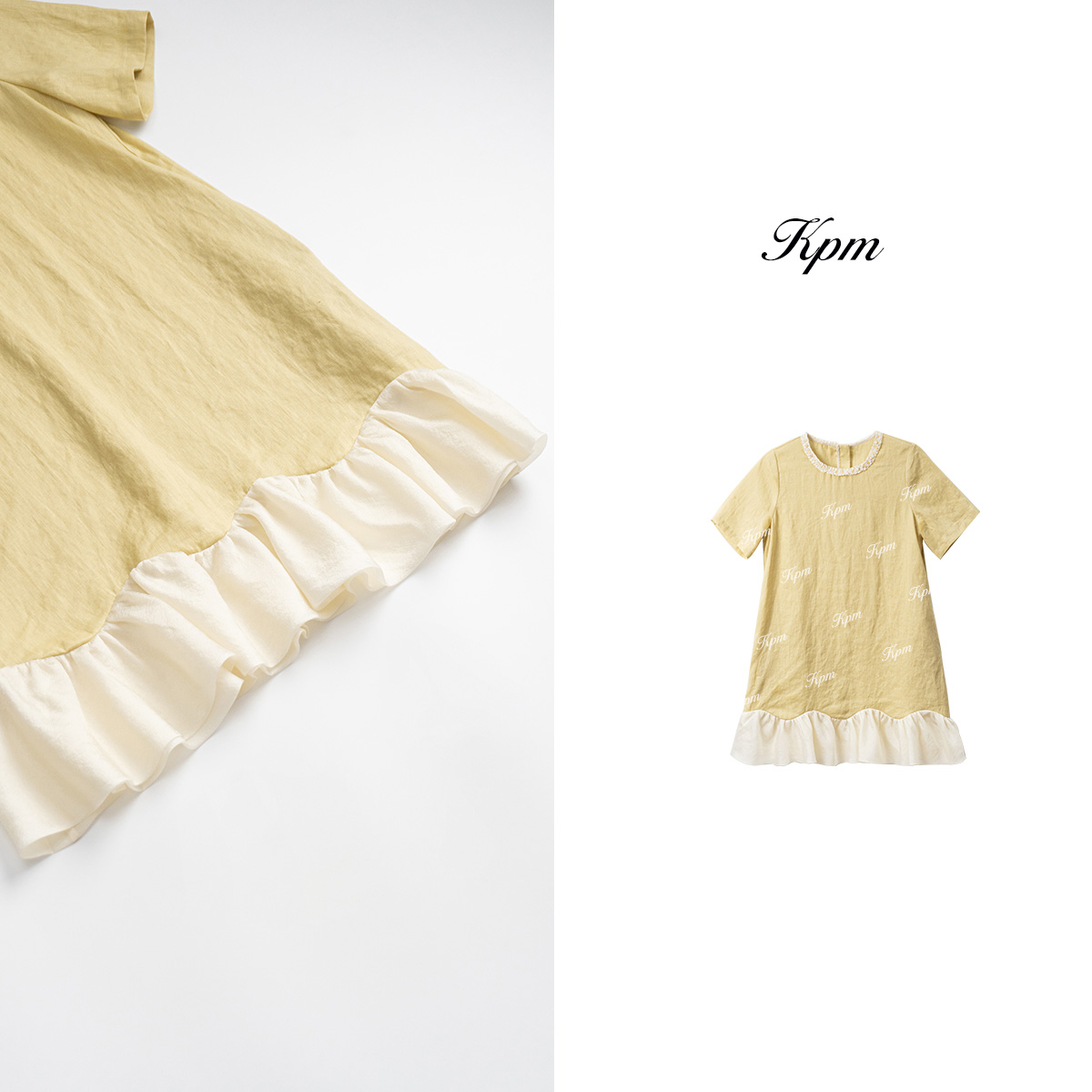 2025夏季新品欧若风气质温柔荷叶边衣摆圆领钉珠短袖连衣裙JN8036