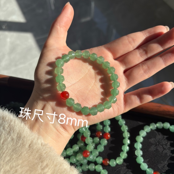 纯天然玉石东陵玉卡8mm异形珠手串简约百搭单圈素款绿手串
