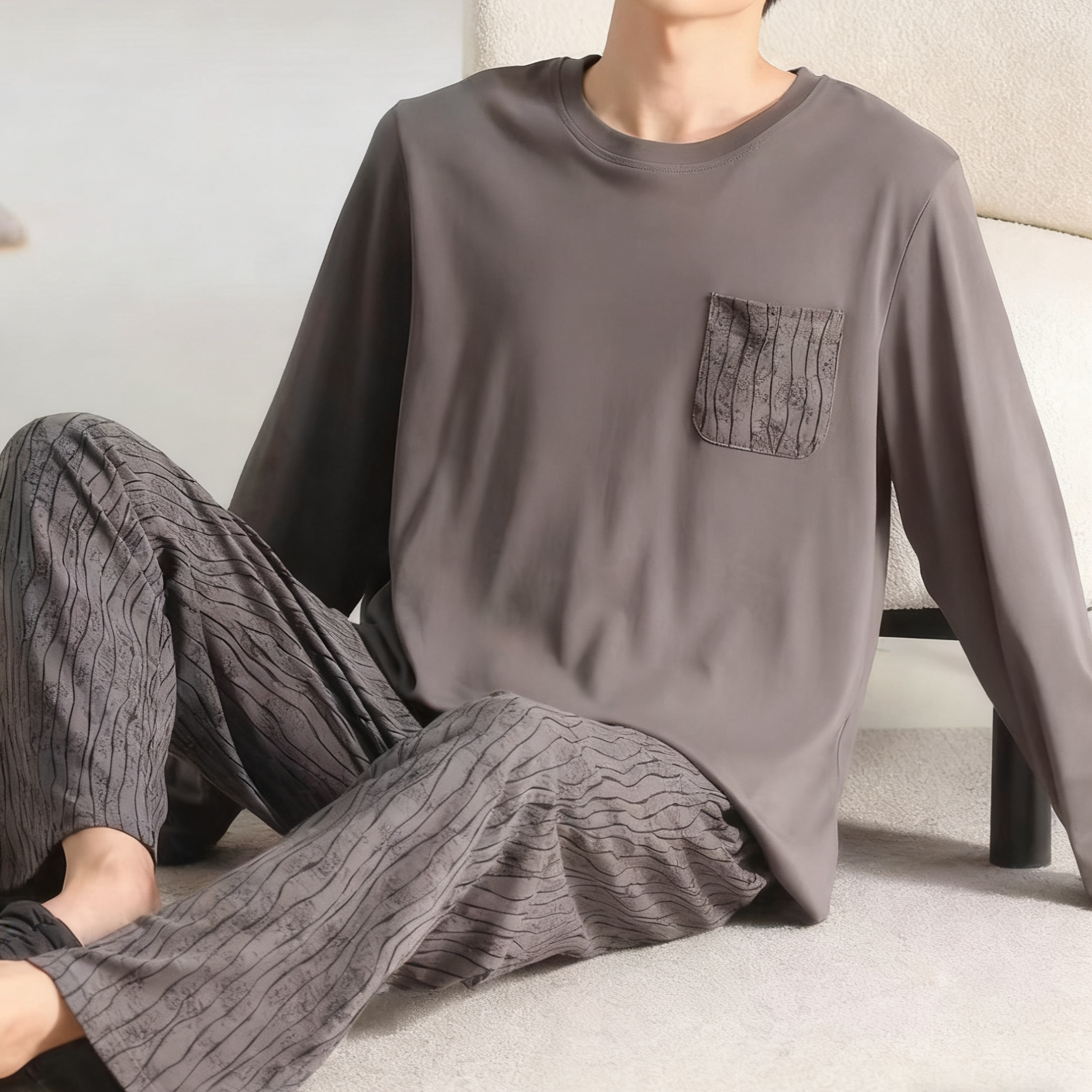 【B179】紧赛棉加厚10～20°男士灰色精品套头款冬款睡衣秋冬家居服