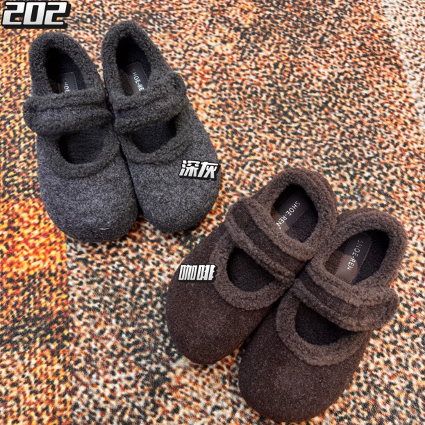 （花花服饰）202勃肯鞋女加绒玛丽珍毛毛鞋