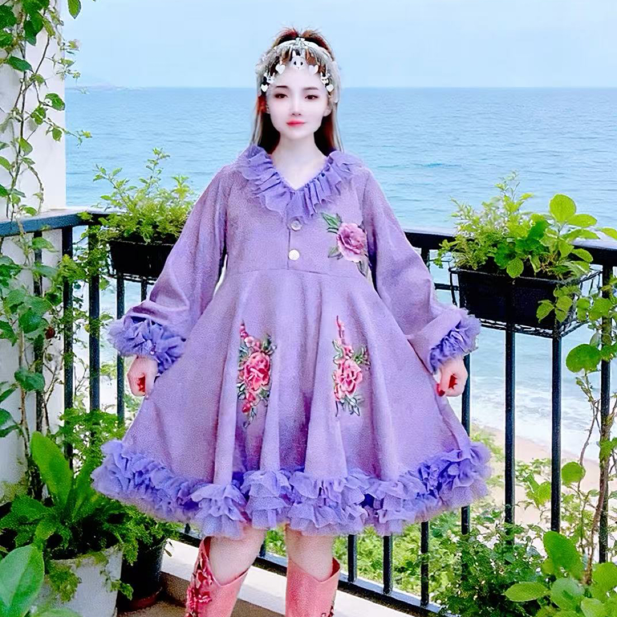 【面条家】5708#设计师原创甜美可爱大裙摆娃娃裙