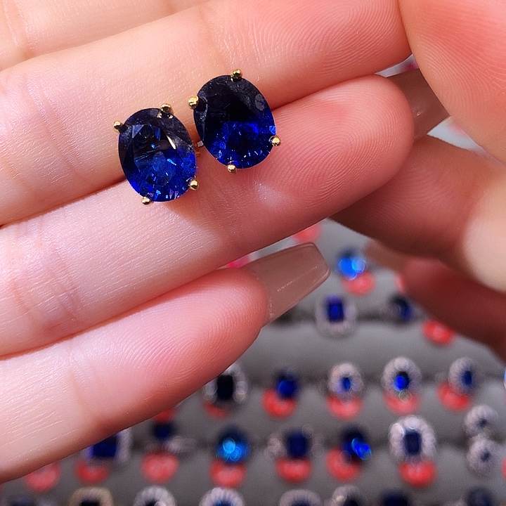 蓝宝石耳饰银S925镶嵌