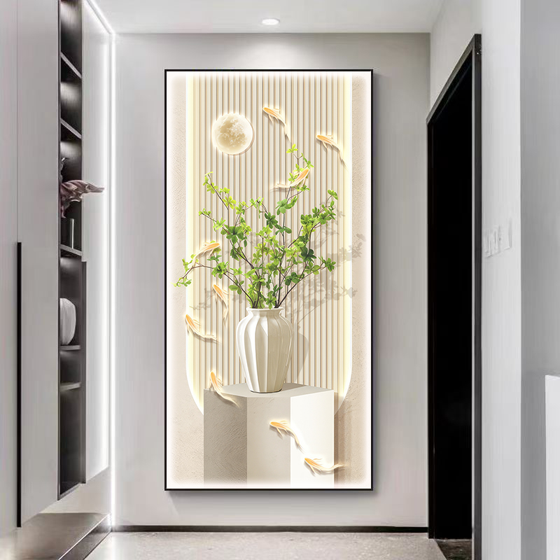 现代轻奢入户玄关装饰画高级感客厅走廊过道挂画抽象竖版壁画
