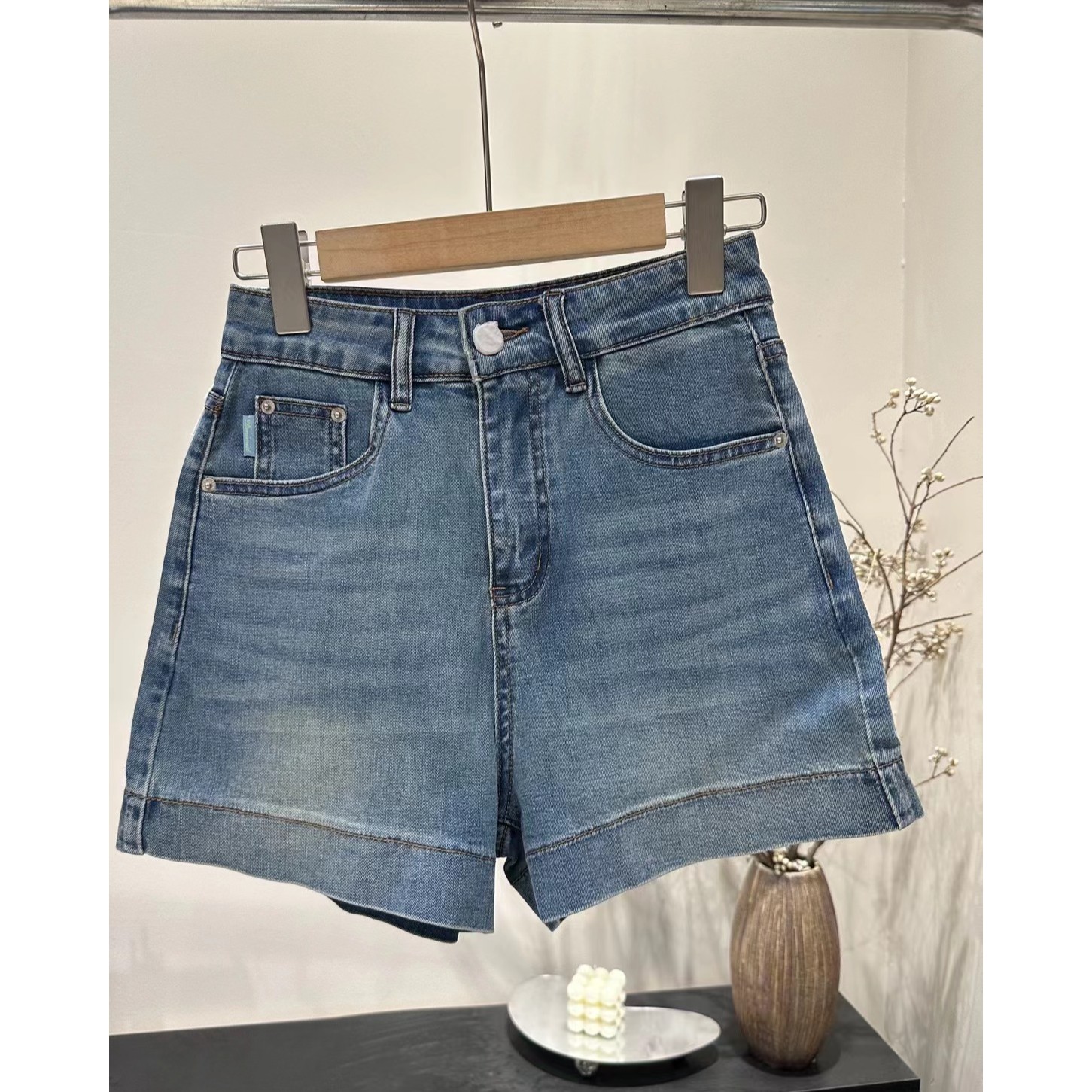 【6002】星势家 四面弹 舒适清爽 夏季A字高腰牛仔短裤