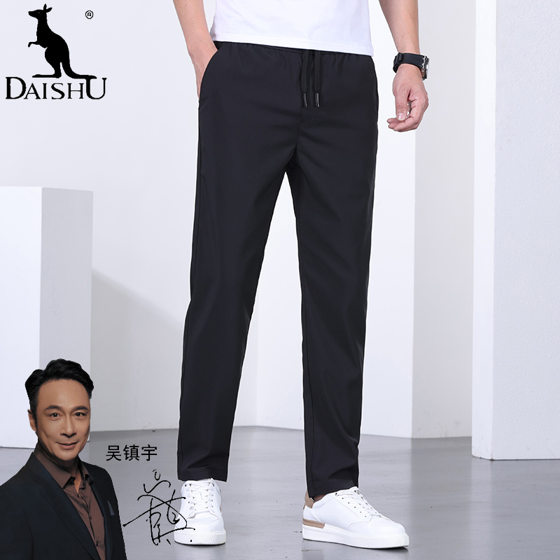 袋鼠男士商务透气裤子薄款冰丝裤春夏男裤休闲裤弹力直筒速干裤