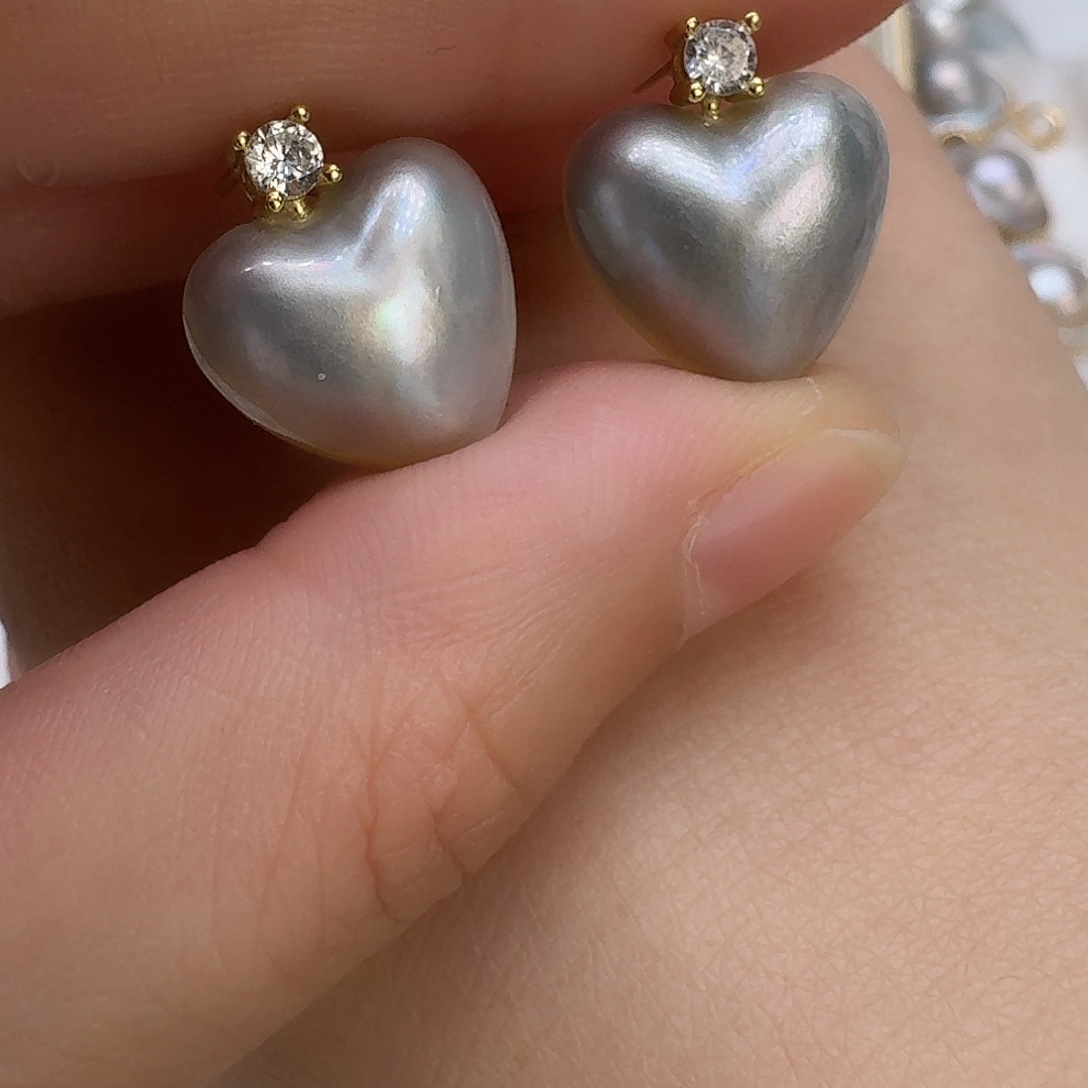 耳饰拼合珍珠（马贝珠）银S925镶嵌