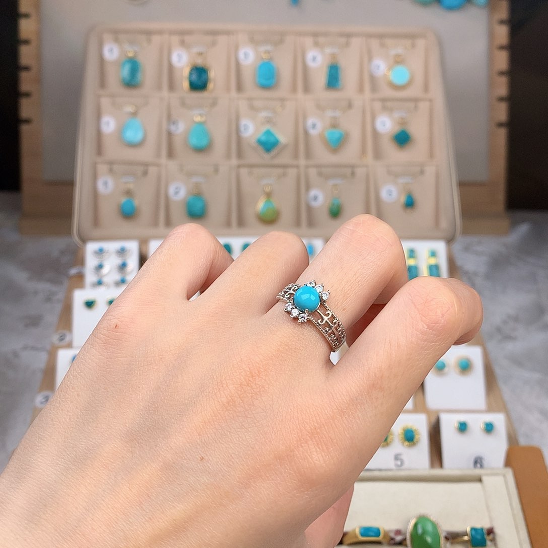 绿松石银S925镶嵌戒指