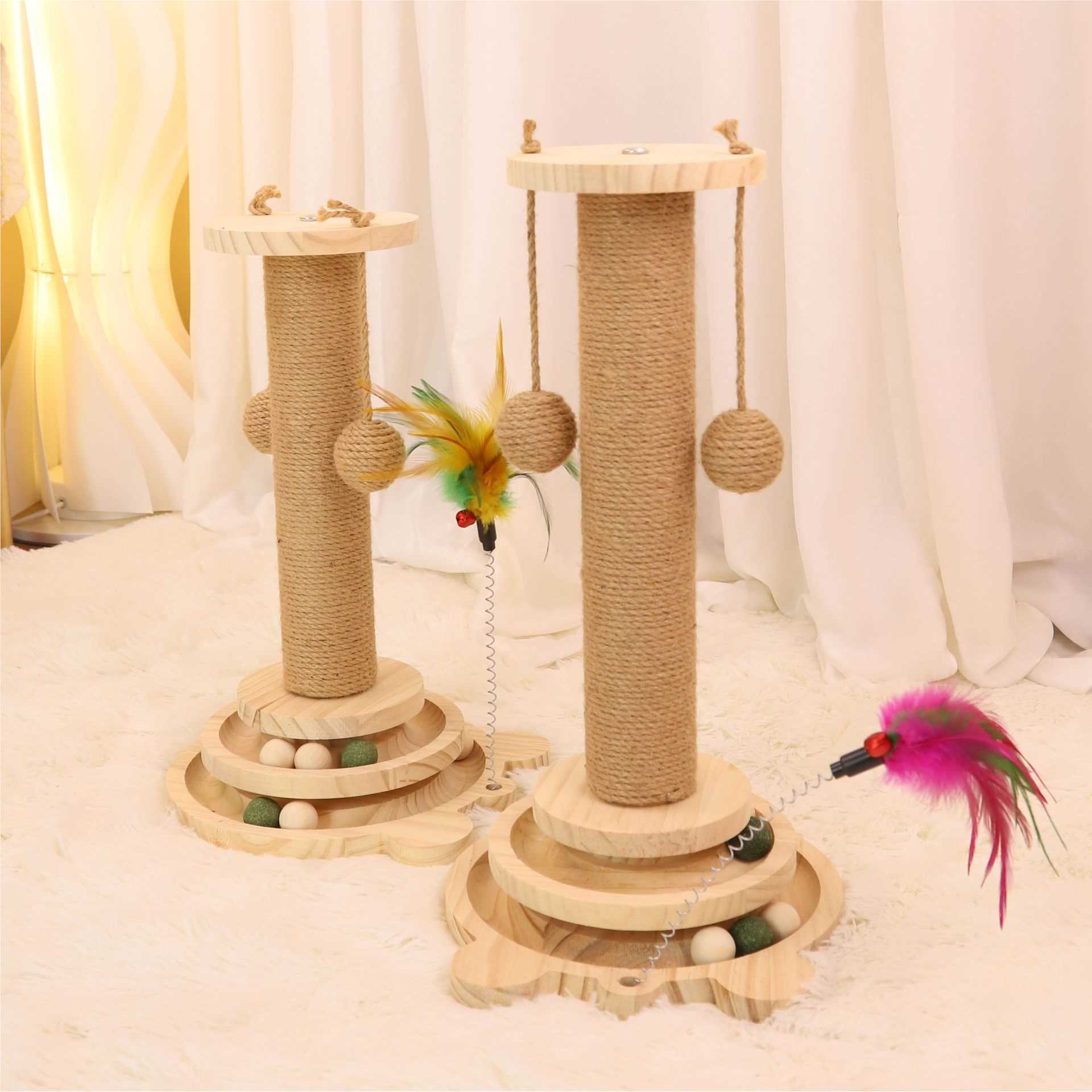 猫咪玩具实木猫转盘自嗨解闷逗猫玩具猫抓柱玩具宠物用品工厂