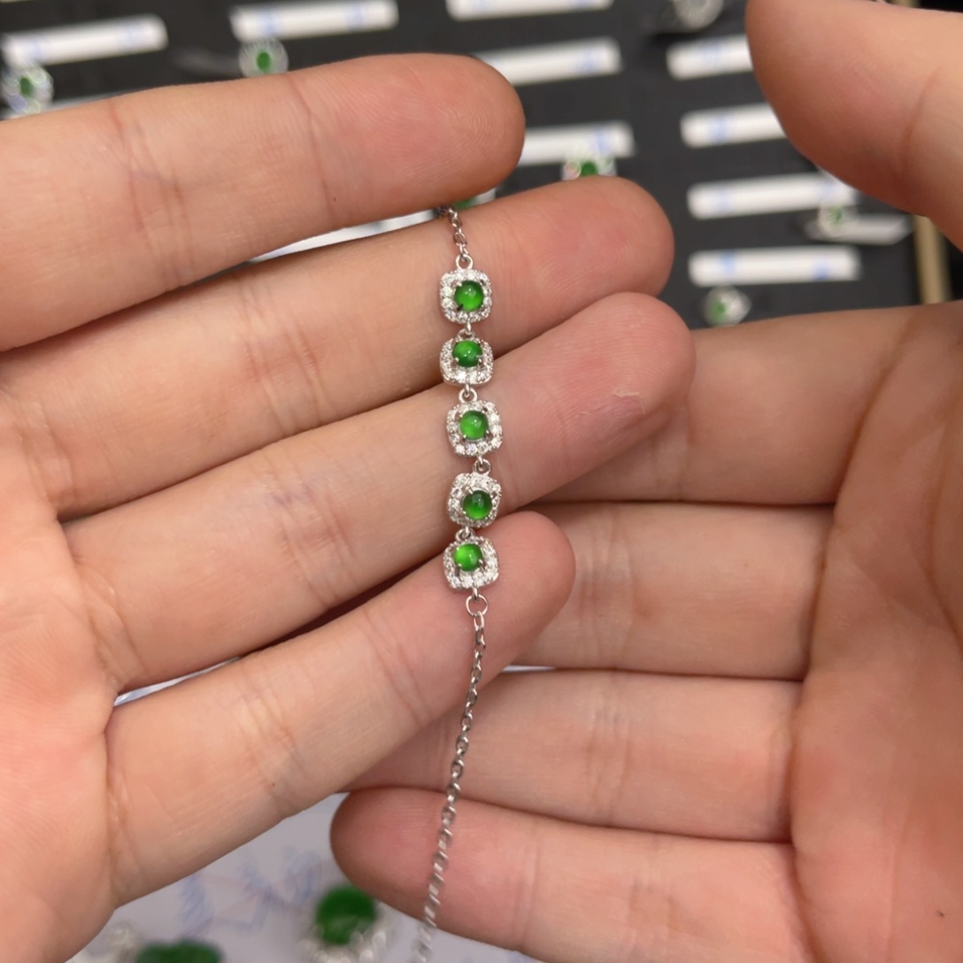 翡翠戒指银S925镶嵌翡翠手链