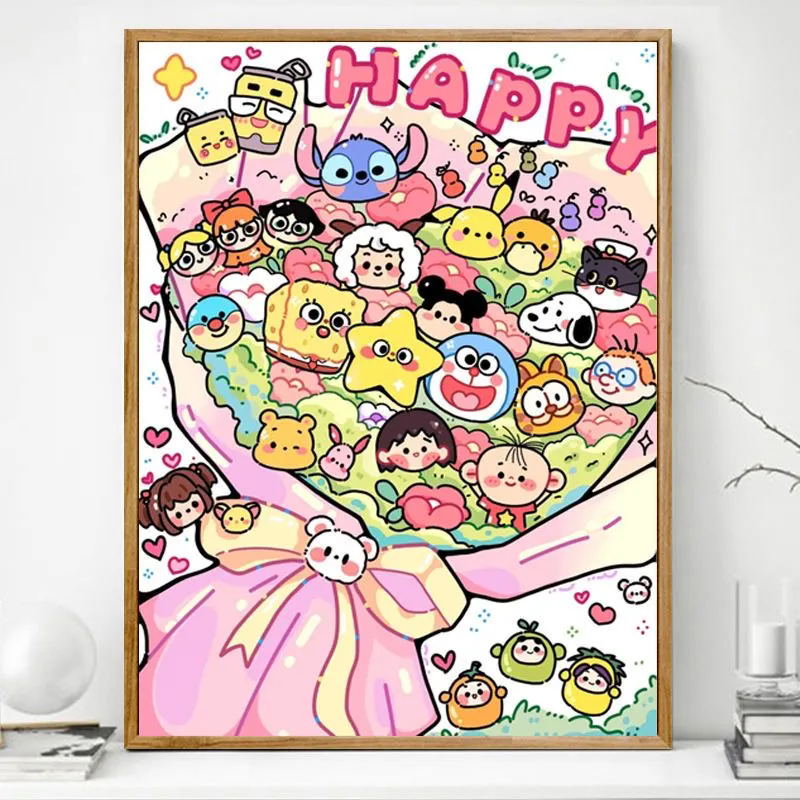卡通大家族花束钻石画满钻动漫卡通儿童房卧室装饰画手工diy点钻