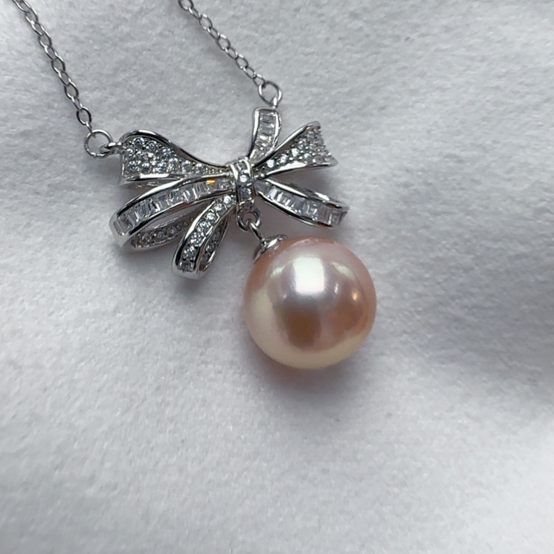 银S925镶嵌颈饰淡水珍珠@@hf049