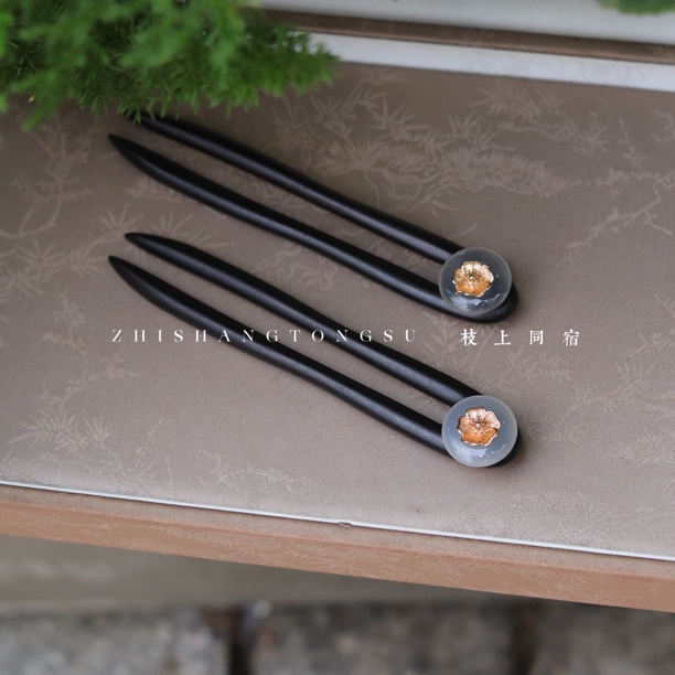 白玛双面百搭日常简约休闲旗袍汉服新中式黑檀木钗一支