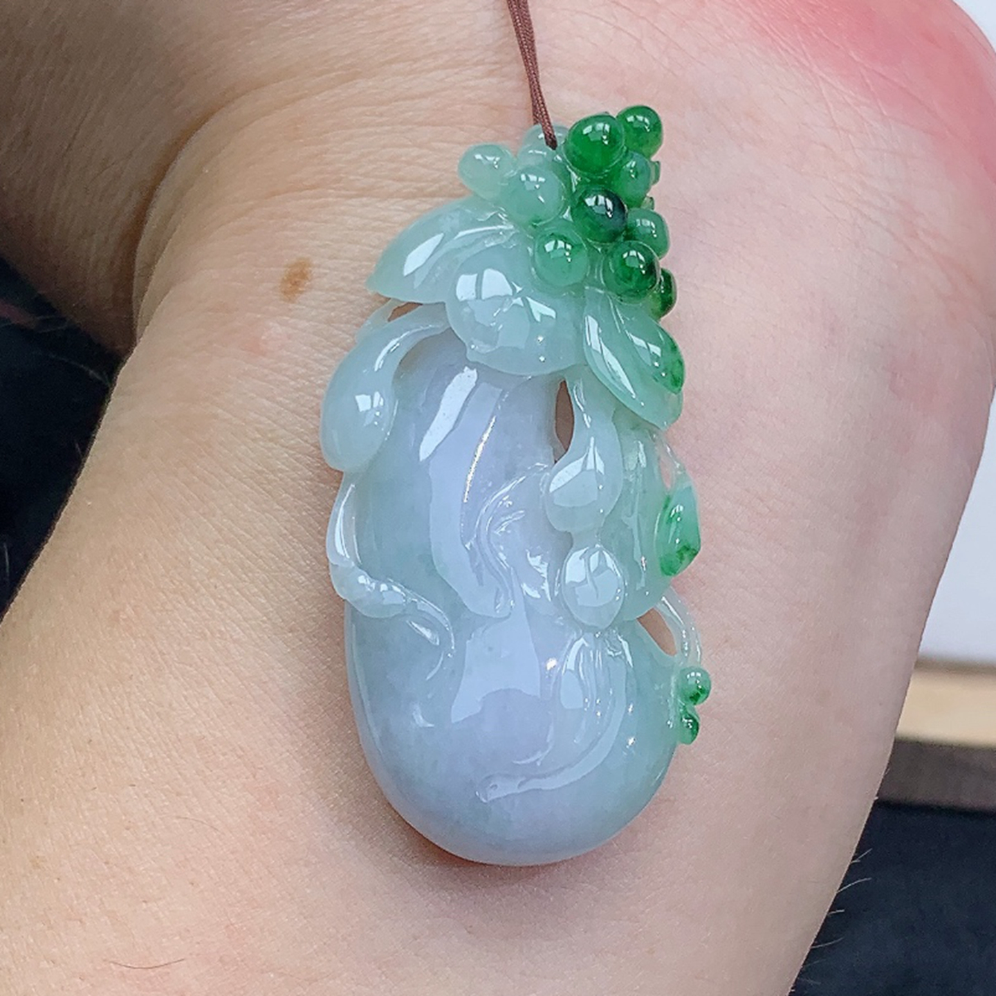 精雕 飘绿 福瓜 吊坠 挂坠 15.89g 缅甸天然A货翡翠玉石