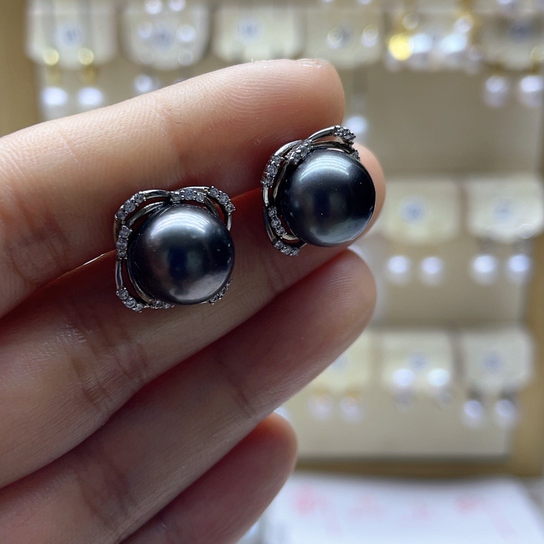 银S925镶嵌海水珍珠耳饰