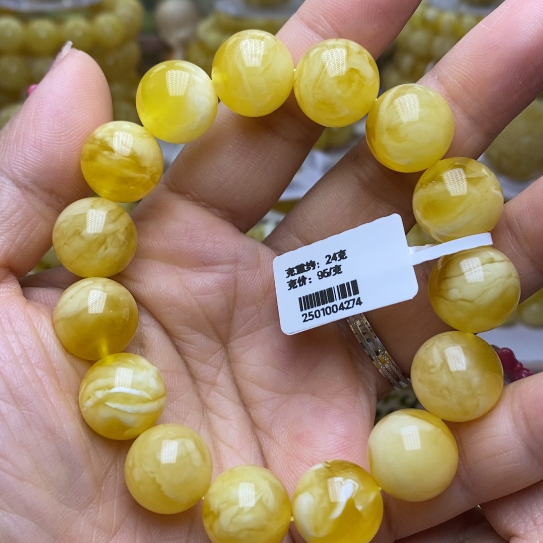 未镶嵌琥珀手链俄料糖心虎皮妖花14+圆珠单圈