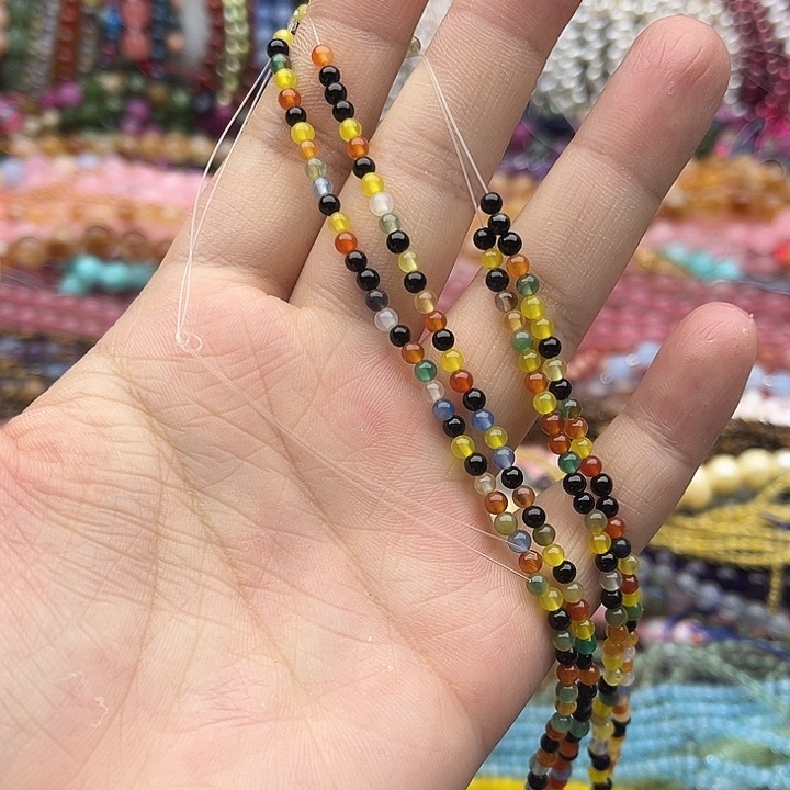 玛瑙/玉髓未镶嵌珠宝半成品一条3mm左右多宝玛瑙