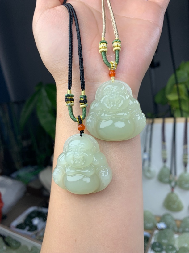 35mm天然和田玉佛公吊坠串珠编绳笑佛项链微包容带礼盒送人送礼物