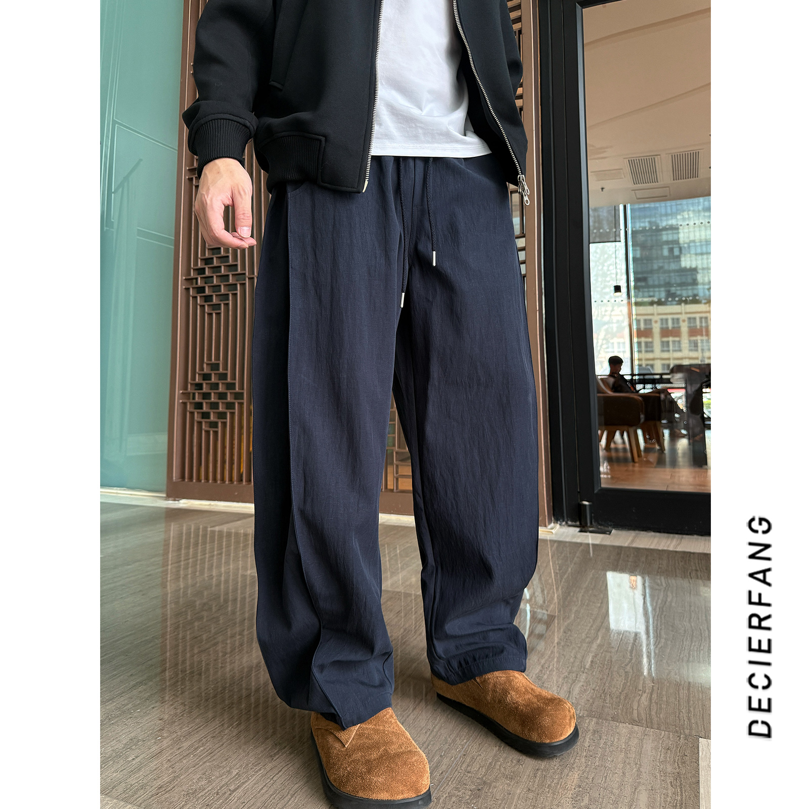 【25早秋 老钱慵懒松弛】美式复天丝+麻垂感休闲复古褶皱宽松长裤子