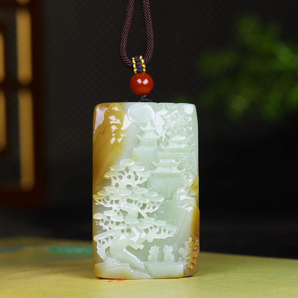 122002和田玉糖白玉山水玉牌