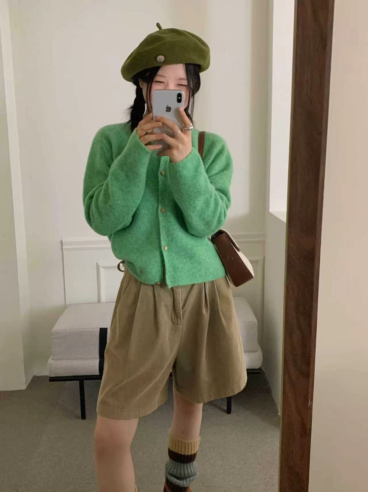 K2015 <青草地> 韩系纯色小个子开衫软糯法式针织秋冬女